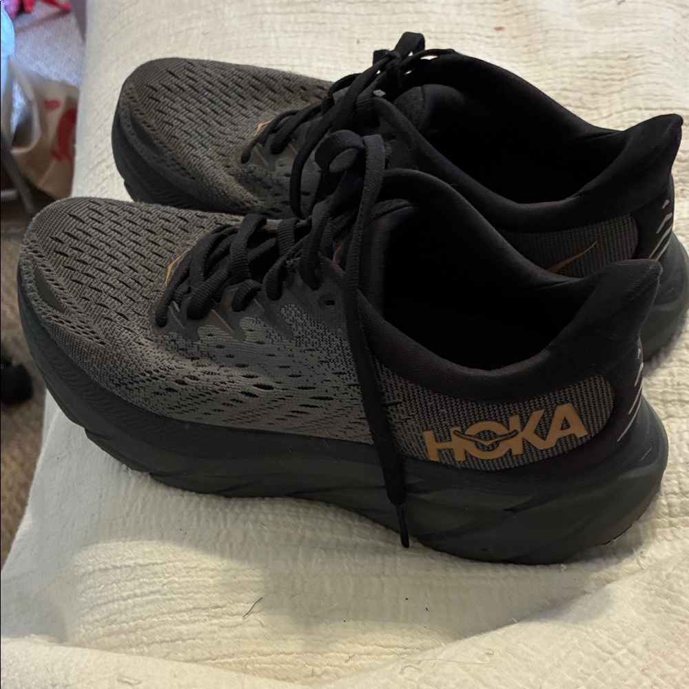 Hoka Women's Gray Clifton 8 Running Shoe with Orange Logo Accent - Picture 10 of 10